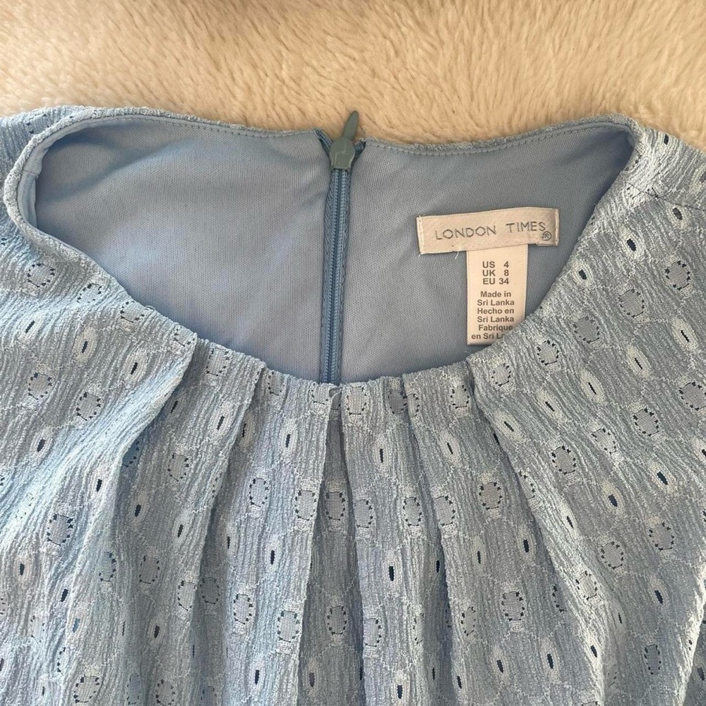 London Times | Baby blue lace sleeveless midi flowy tiered tea dress | Size 4 - Picture 7 of 8